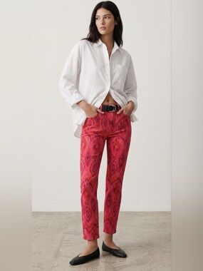 Joe's Jeans High Water Skinny Straight Ankle Jeans - Ikat Print Red Pink Size 27